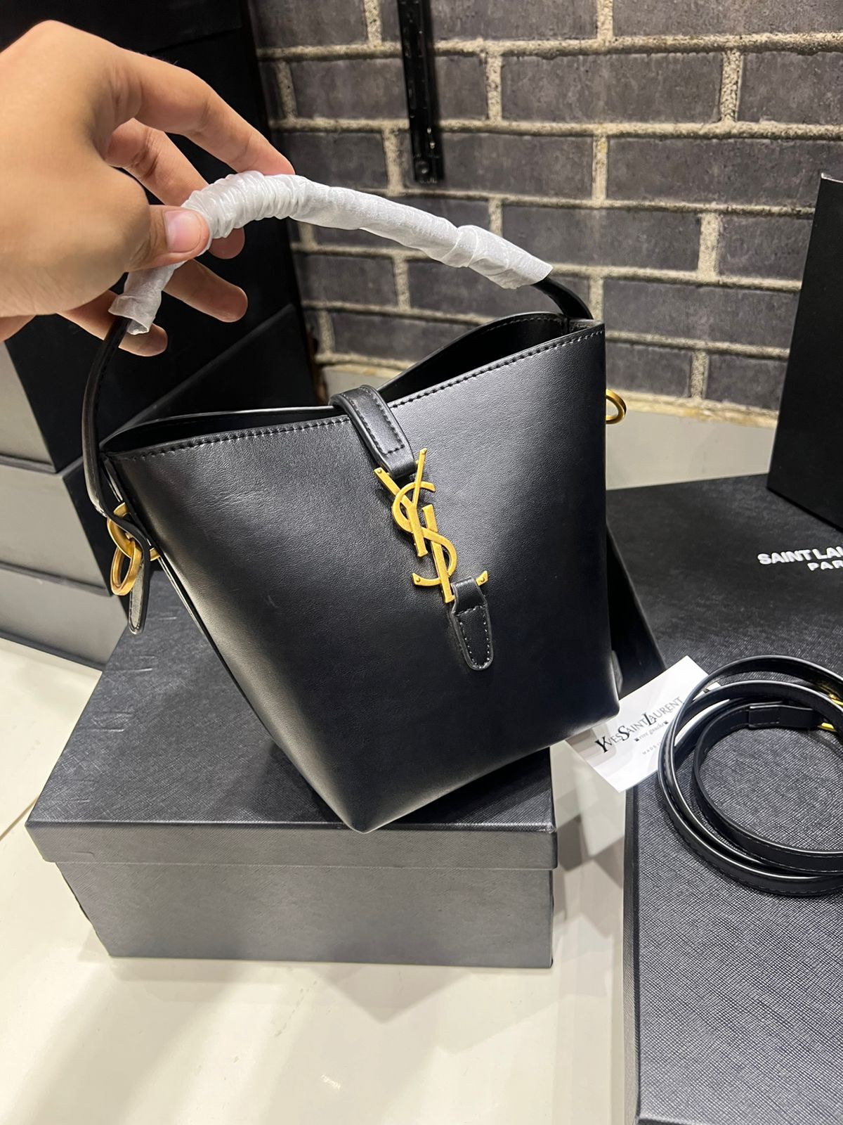 Premium Mini Bucket Bag With Crossbody Strap & Brand Box